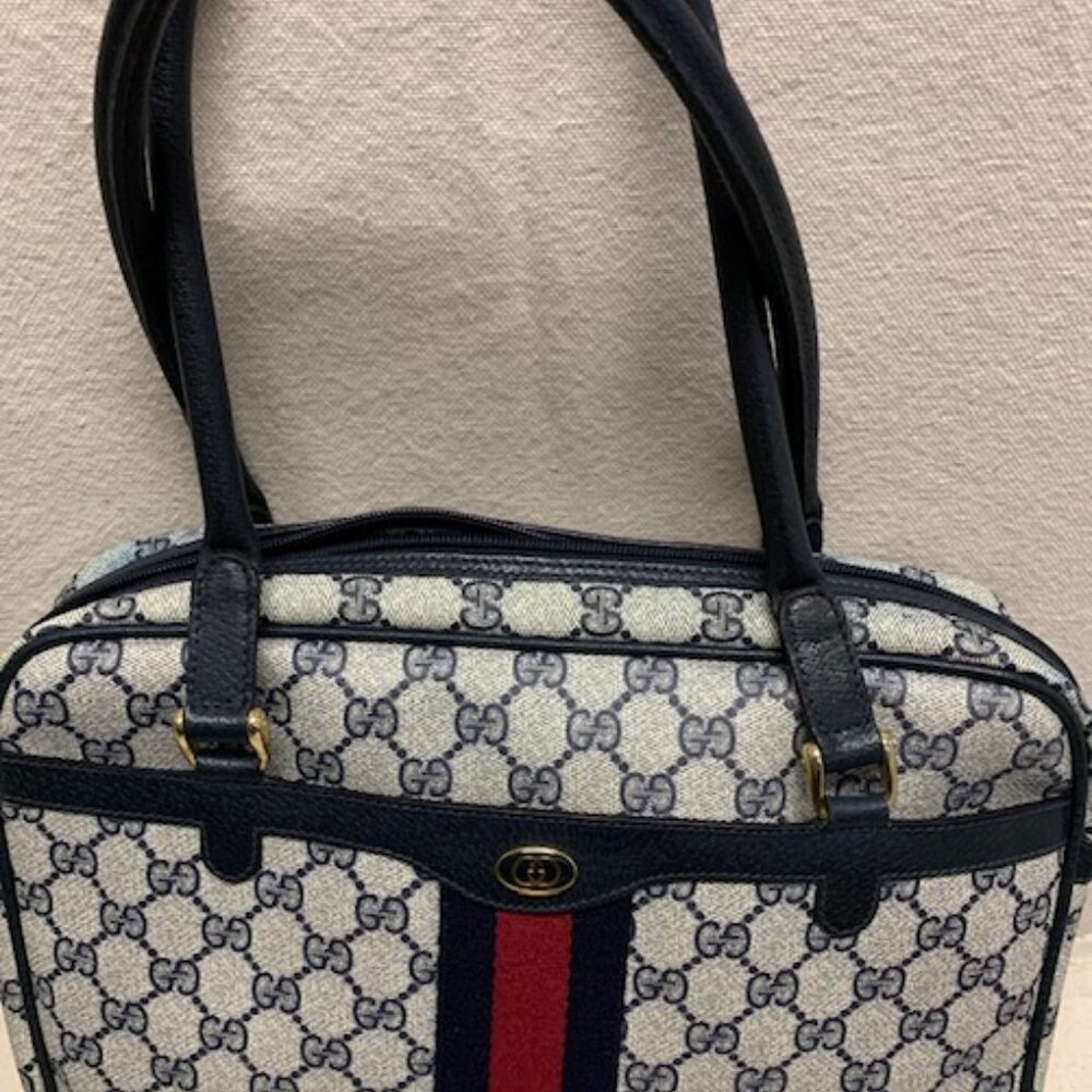 Vintage Gucci Navy GG Canvas Sherry Line Authentic Bag with COA